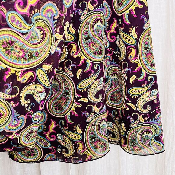 Vintage Fundamental Things Purple & Yellow Paisley Satin Lined Chiffon Skirt -14 - Picture 5 of 10